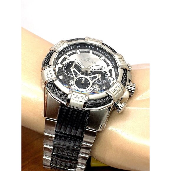 Invicta Men's Watch 29569 Bolt Quartz Chronograph Silver Black Stainless Steel - Picture 6 of 12